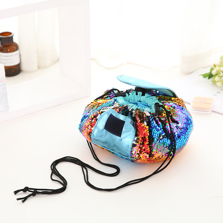 Mermaid Sequins design Cosmetic Bag Drawstring Makeup Case Women Travel Make Up Organizer Storage Pouch Toiletry Wash Kit EX-STOCK Canada