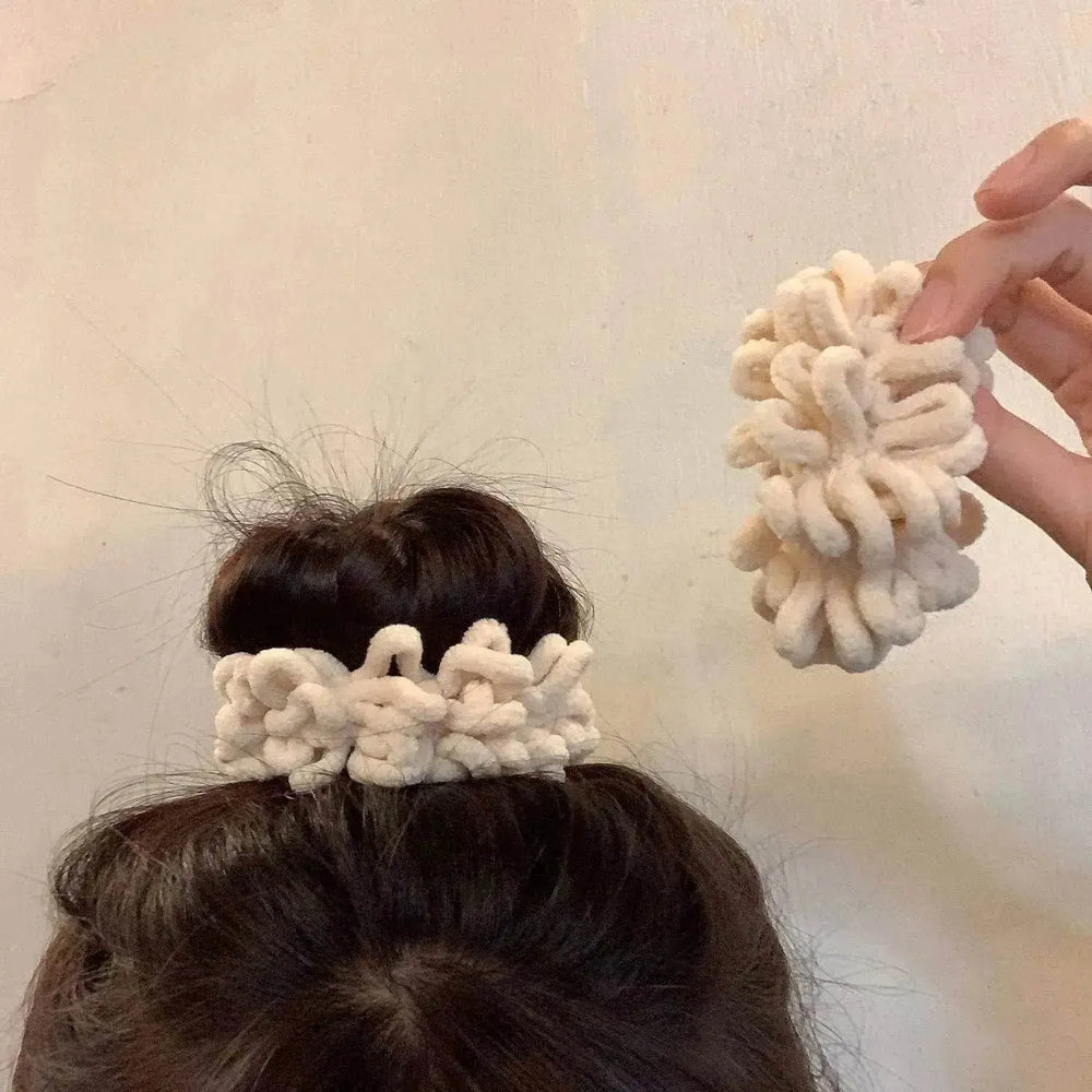 Milk Coffee Plush Headdress High Ponytail Cloth Hair Accessories - EX-STOCK Canada