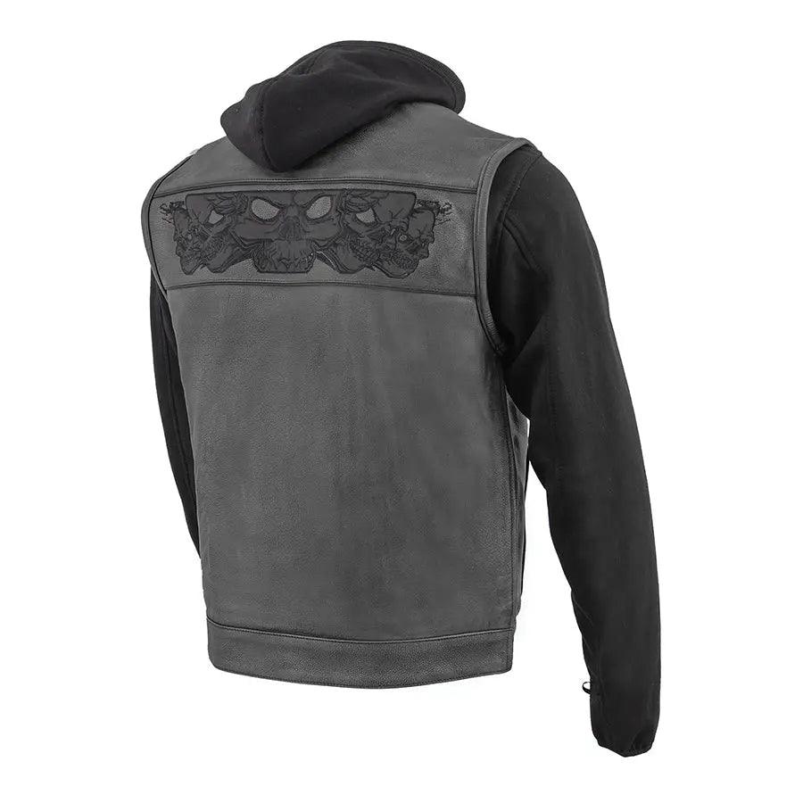 Gilet da uomo in pelle nera Milwaukee Leather con teschi riflettenti e fodera completa con cappuccioEX-STOCK Canada