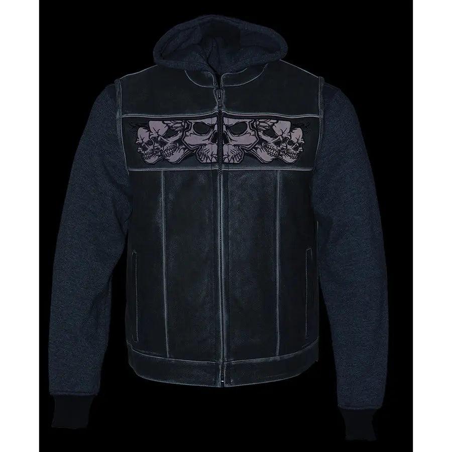 Gilet da uomo in pelle nera Milwaukee Leather con teschi riflettenti e fodera completa con cappuccioEX-STOCK Canada