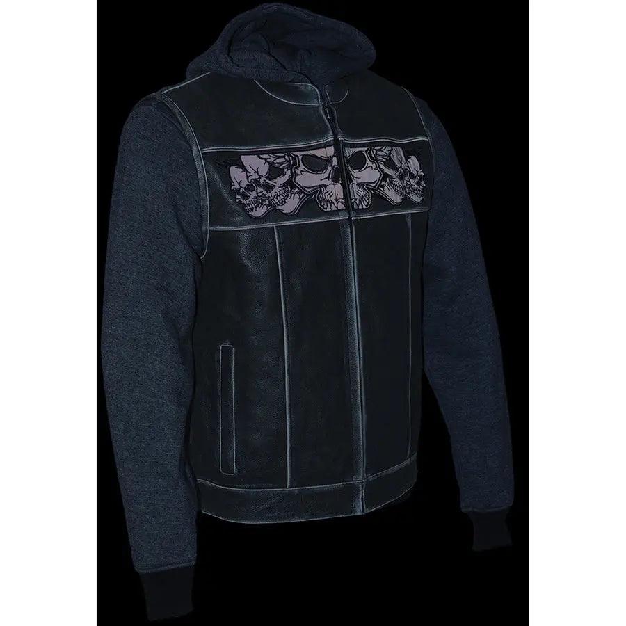 Gilet da uomo in pelle nera Milwaukee Leather con teschi riflettenti e fodera completa con cappuccioEX-STOCK Canada