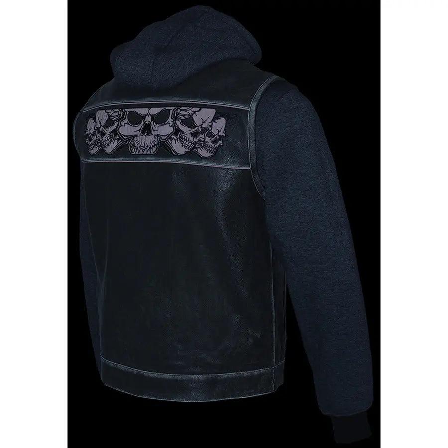 Gilet da uomo in pelle nera Milwaukee Leather con teschi riflettenti e fodera completa con cappuccioEX-STOCK Canada