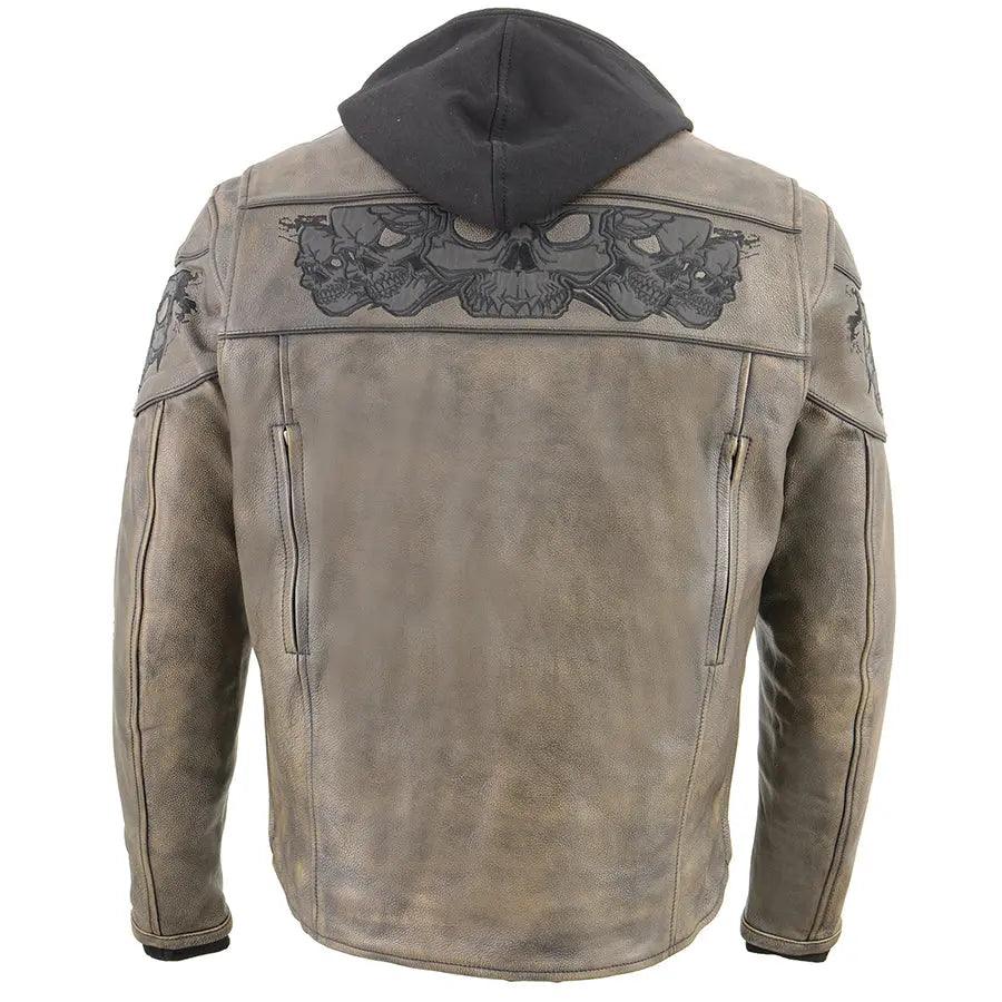 Milwaukee Leather Men's Distressed Brown Crossover Scooter Jacket with Reflective Skulls EX-STOCK Canada