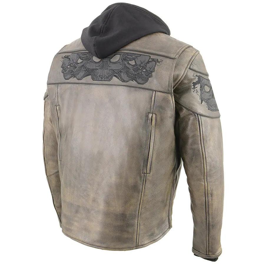 Milwaukee Leather Men's Distressed Brown Crossover Scooter Jacket with Reflective Skulls EX-STOCK Canada