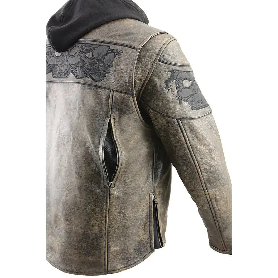 Milwaukee Leather Men's Distressed Brown Crossover Scooter Jacket with Reflective Skulls EX-STOCK Canada