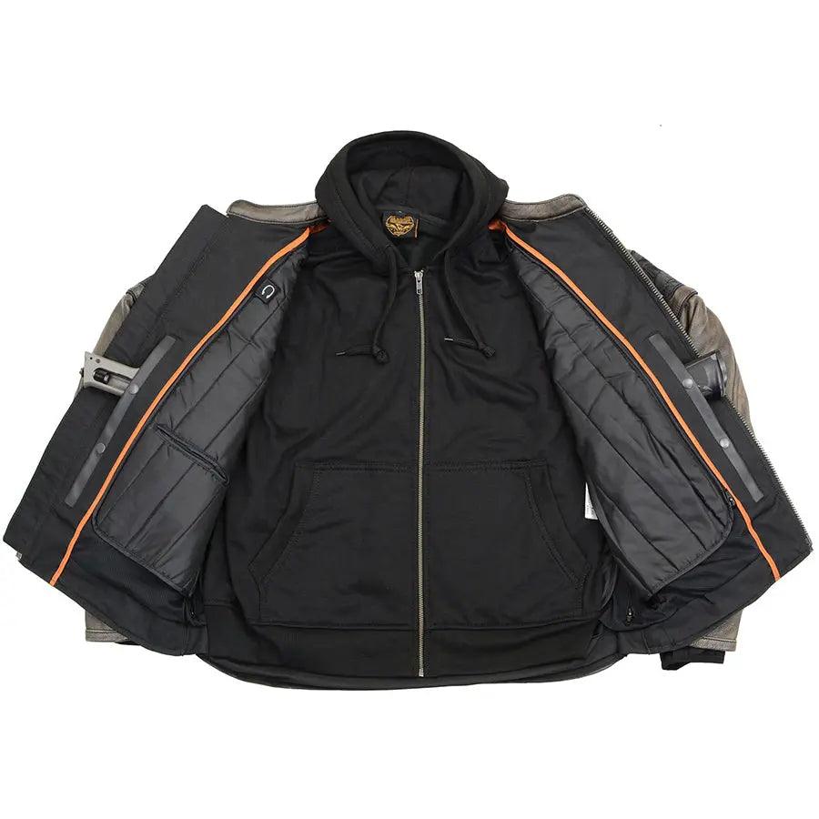 Milwaukee Leather Men's Distressed Brown Crossover Scooter Jacket with Reflective Skulls EX-STOCK Canada