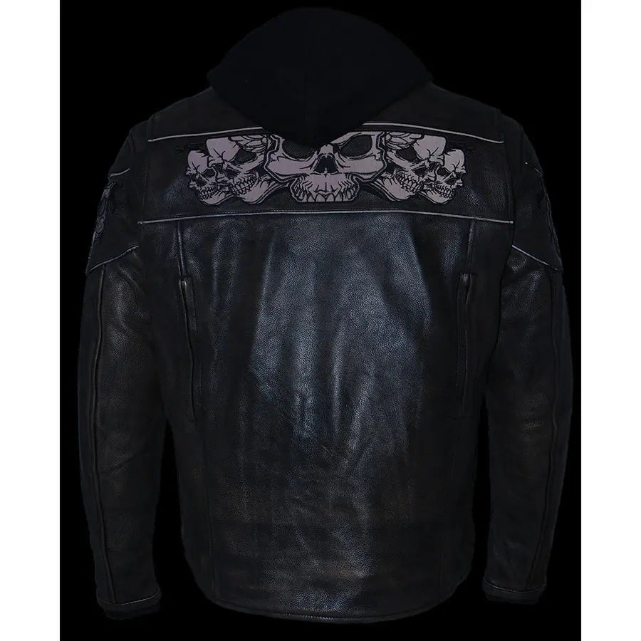 Milwaukee Leather Men's Distressed Brown Crossover Scooter Jacket with Reflective Skulls EX-STOCK Canada