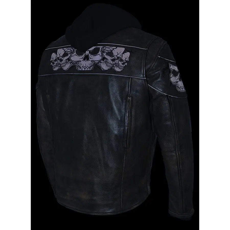 Milwaukee Leather Men's Distressed Brown Crossover Scooter Jacket with Reflective Skulls EX-STOCK Canada
