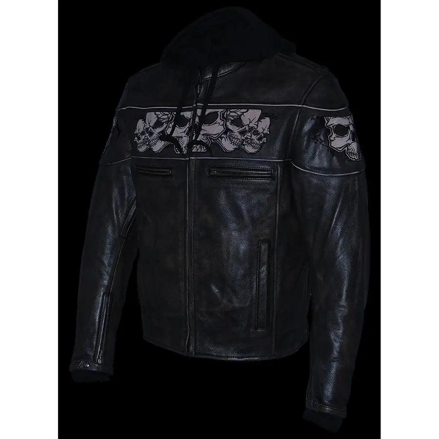 Milwaukee Leather Men's Distressed Brown Crossover Scooter Jacket with Reflective Skulls EX-STOCK Canada