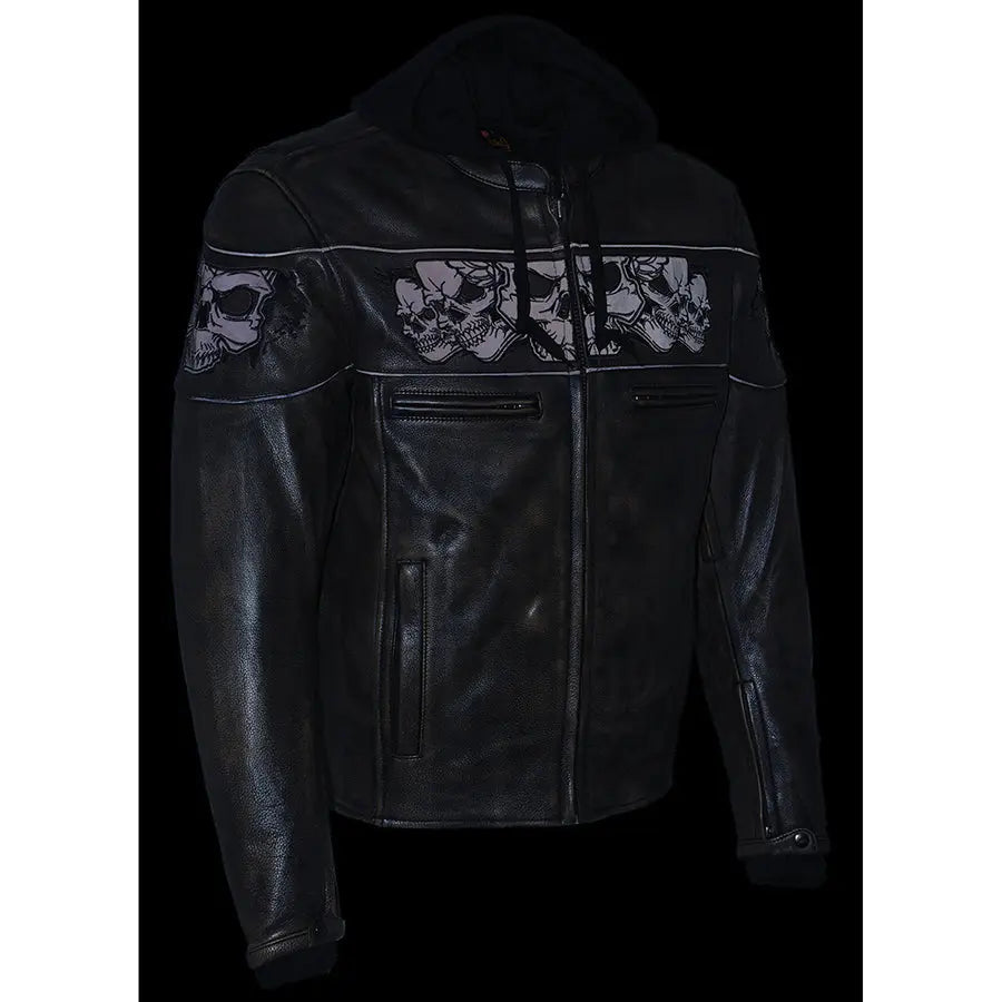 Milwaukee Leather Men's Distressed Brown Crossover Scooter Jacket with Reflective Skulls EX-STOCK Canada