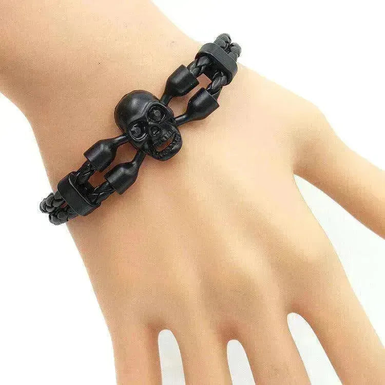 Neutral Stylish Men's Skull Black Buttons & Leather Bracelet - EX-STOCK CANADA