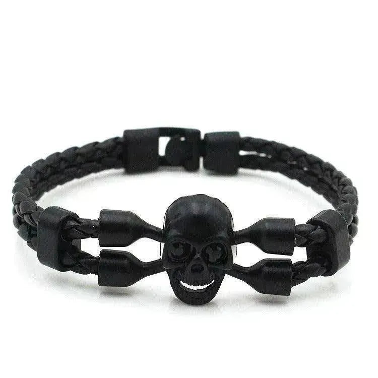 Neutral Stylish Men's Skull Black Buttons & Leather Bracelet - EX-STOCK CANADA