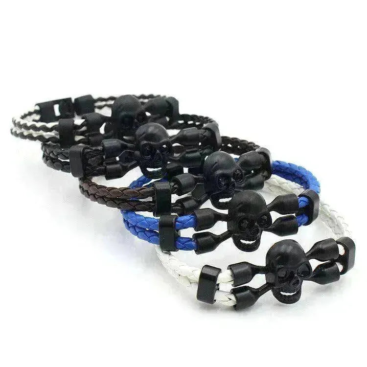 Neutral Stylish Men's Skull Black Buttons & Leather Bracelet - EX-STOCK CANADA