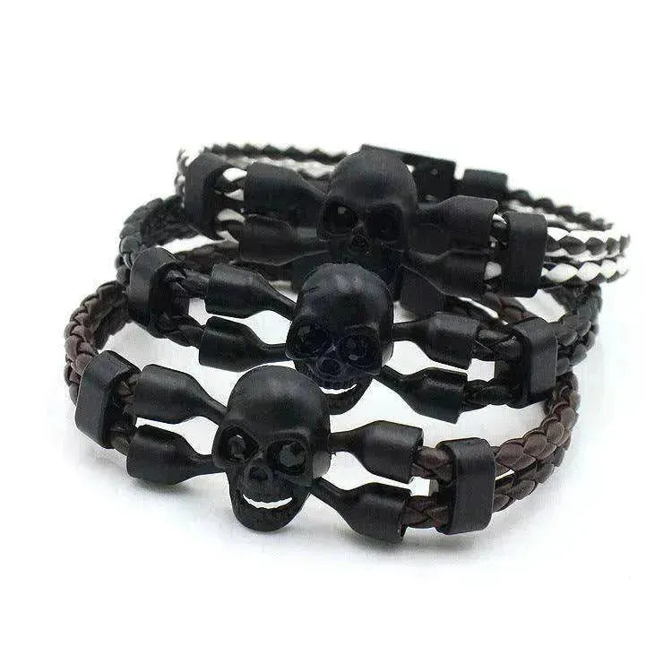 Neutral Stylish Men's Skull Black Buttons & Leather Bracelet - EX-STOCK CANADA