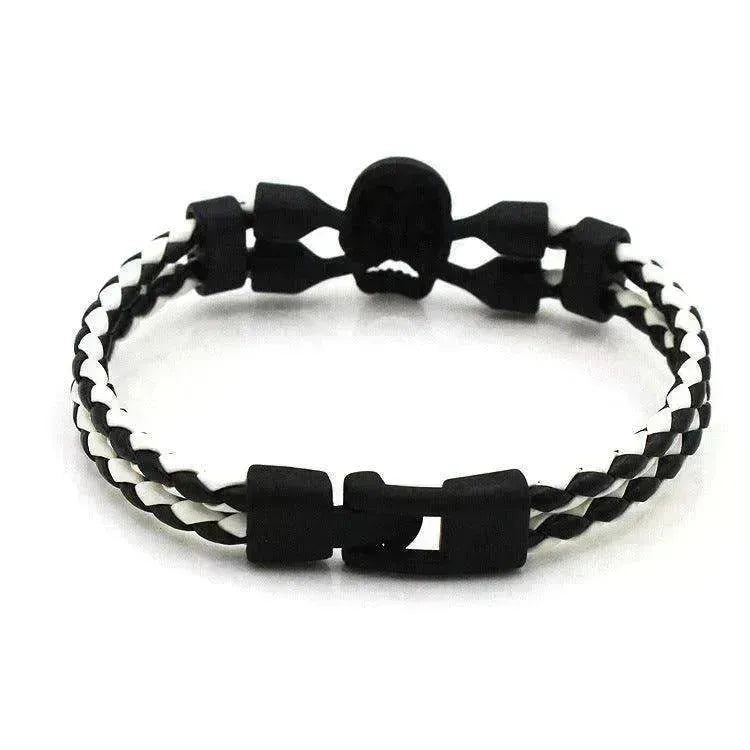 Neutral Stylish Men's Skull Black Buttons & Leather Bracelet - EX-STOCK CANADA
