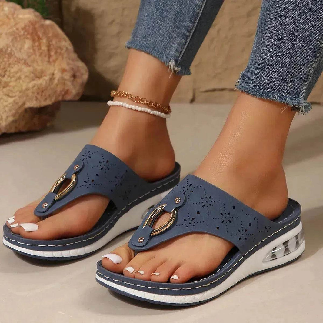 New Air Cushion Thong Sandals Summer Flip Flops Hollow Metal Buckle Wedges Shoes For Women Thick Sole Beach Shoes - EX-STOCK Canada
