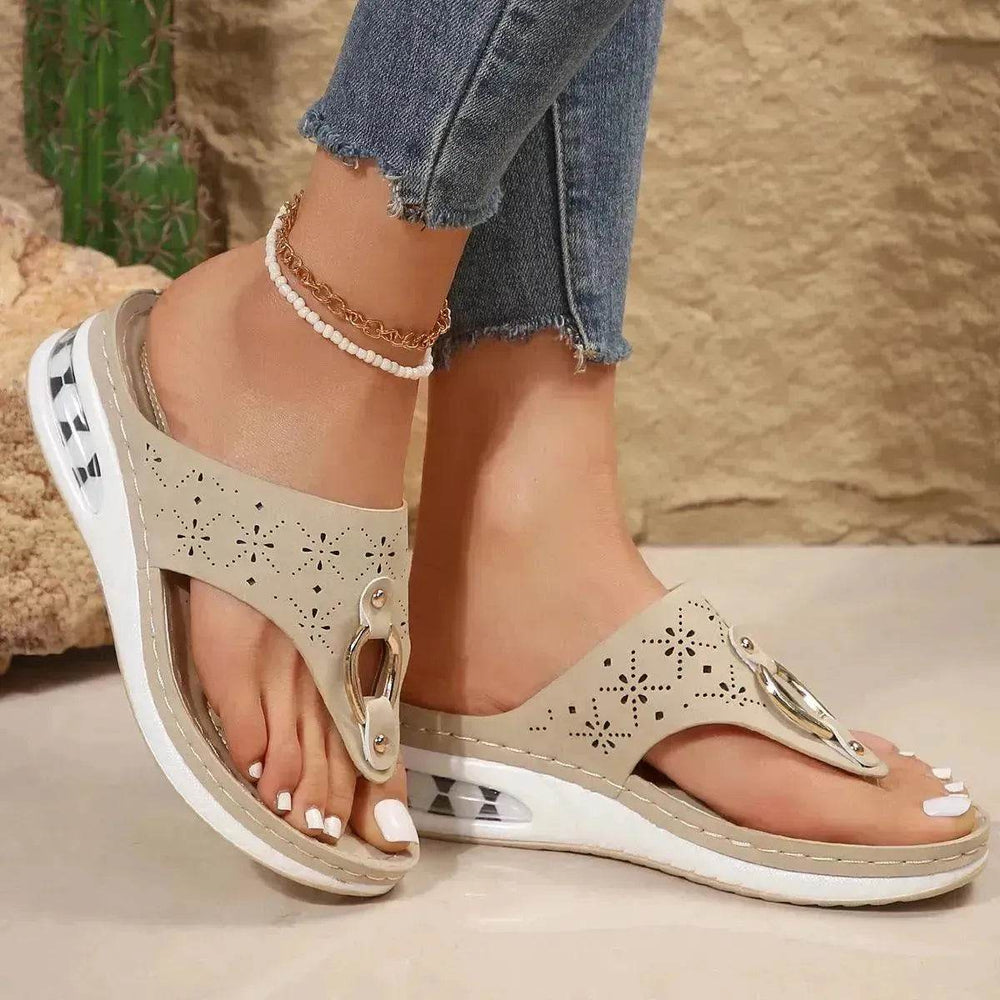 New Air Cushion Thong Sandals Summer Flip Flops Hollow Metal Buckle Wedges Shoes For Women Thick Sole Beach Shoes - EX-STOCK Canada
