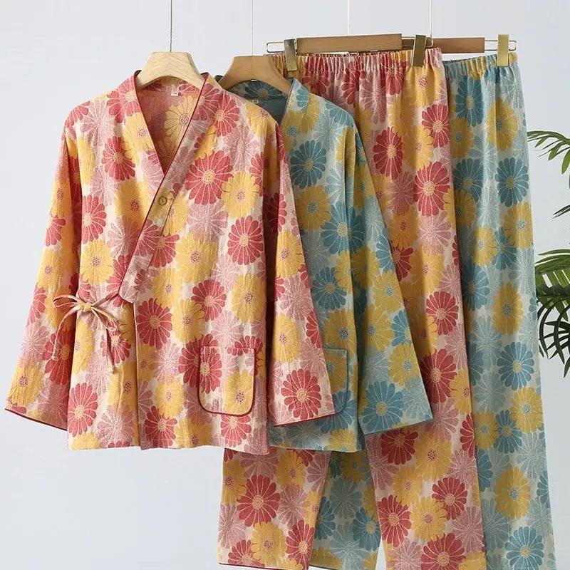 New Chinese Style Spring And Autumn Double Pure Cotton Gauze Pajamas For Women - EX-STOCK Canada