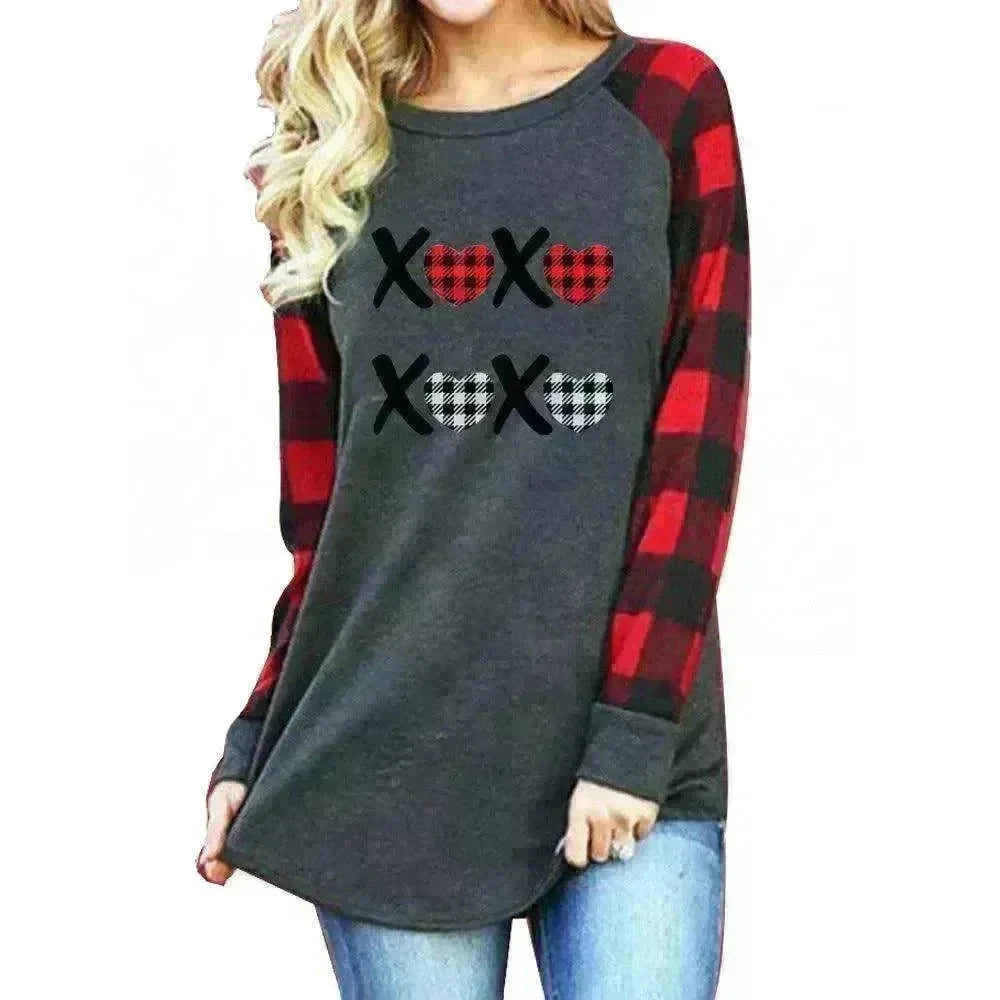 New Color Matching Women's Long-sleeved Valentine's Day Print Series Women's Top - EX-STOCK CANADA