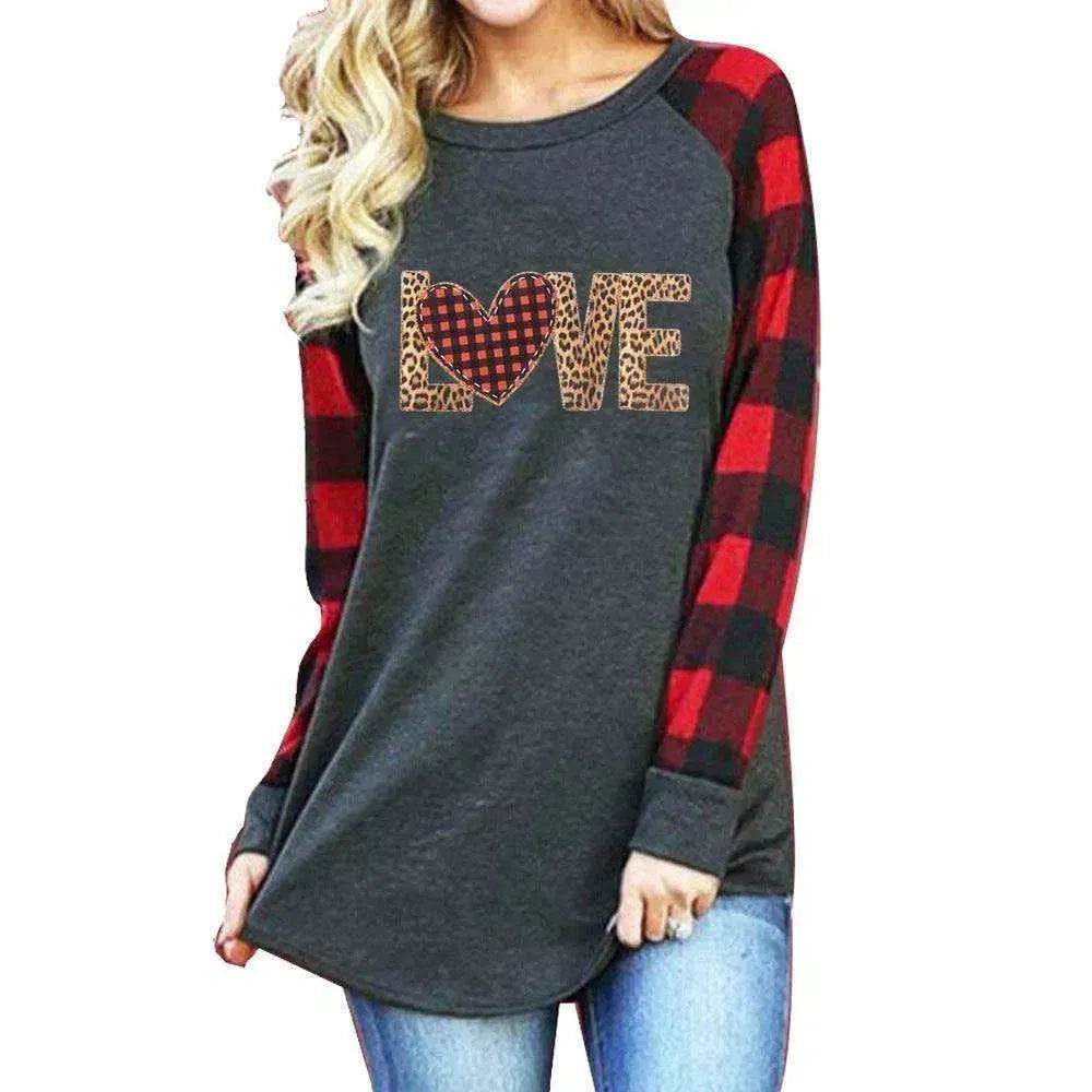 New Color Matching Women's Long-sleeved Valentine's Day Print Series Women's Top - EX-STOCK Canada