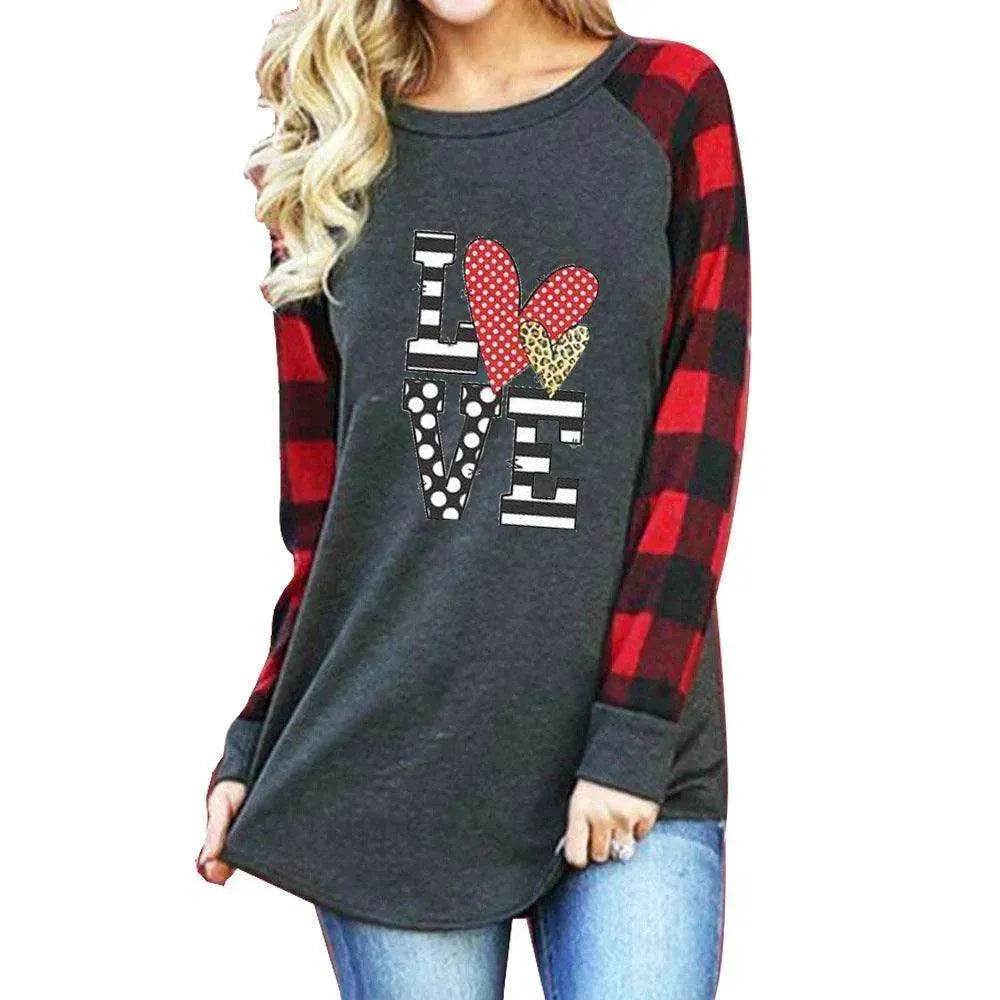New Color Matching Women's Long-sleeved Valentine's Day Print Series Women's Top - EX-STOCK Canada