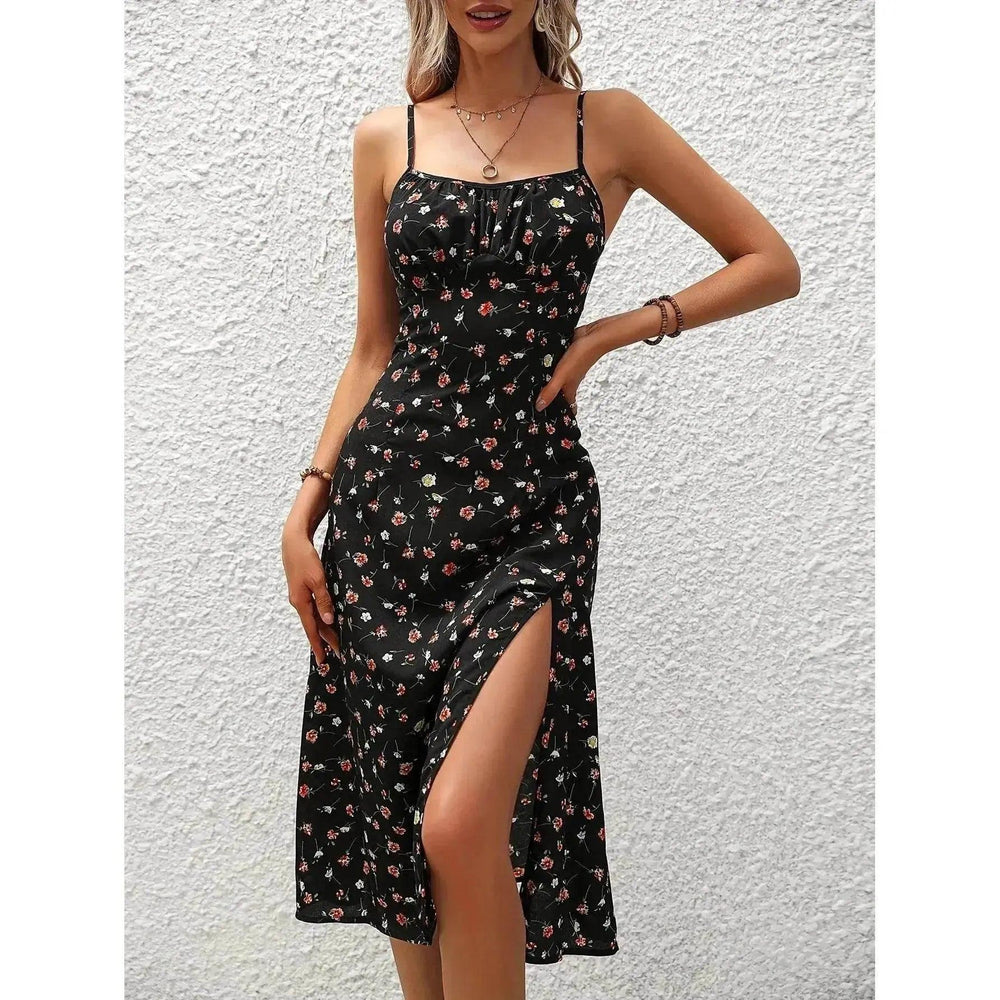 Neues gepunktetes Trägerkleid Sommer Charmanter Schlitz Langkleid Für Damenbekleidung - EX-STOCK Canada