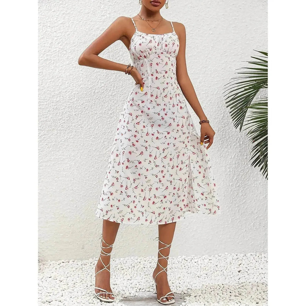 New Polka Dot Print Suspender Dress Summer Charming Slit Long Dresses For Womens Clothing - EX-STOCK Canada