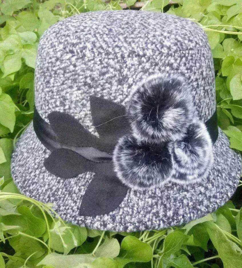 New women's woolen French plain weave flowers basin hat - EX-STOCK Canada