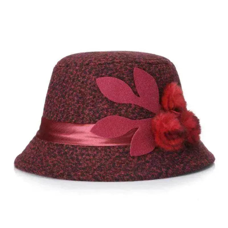 Nuovo cappello da donna in lana francese a tinta unita con fiori a trama piana - EX-STOCK Canada