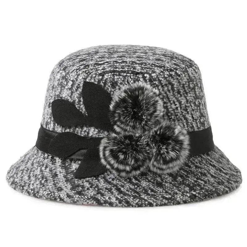 Nuovo cappello da donna in lana francese a tinta unita con fiori a trama piana - EX-STOCK Canada