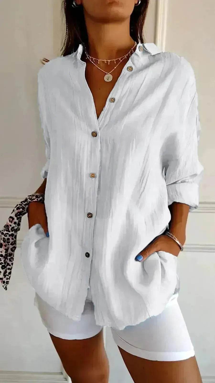 Fashionable Lapel Long Sleeve Shirt Top Women's Single-breasted Pleated Shirt Women Tops - EX-STOCK Canada