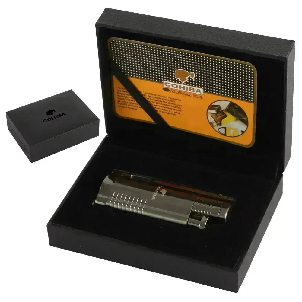 Luxury Windproof COHIBA Cigar Lighter with Cigar Hole Punch