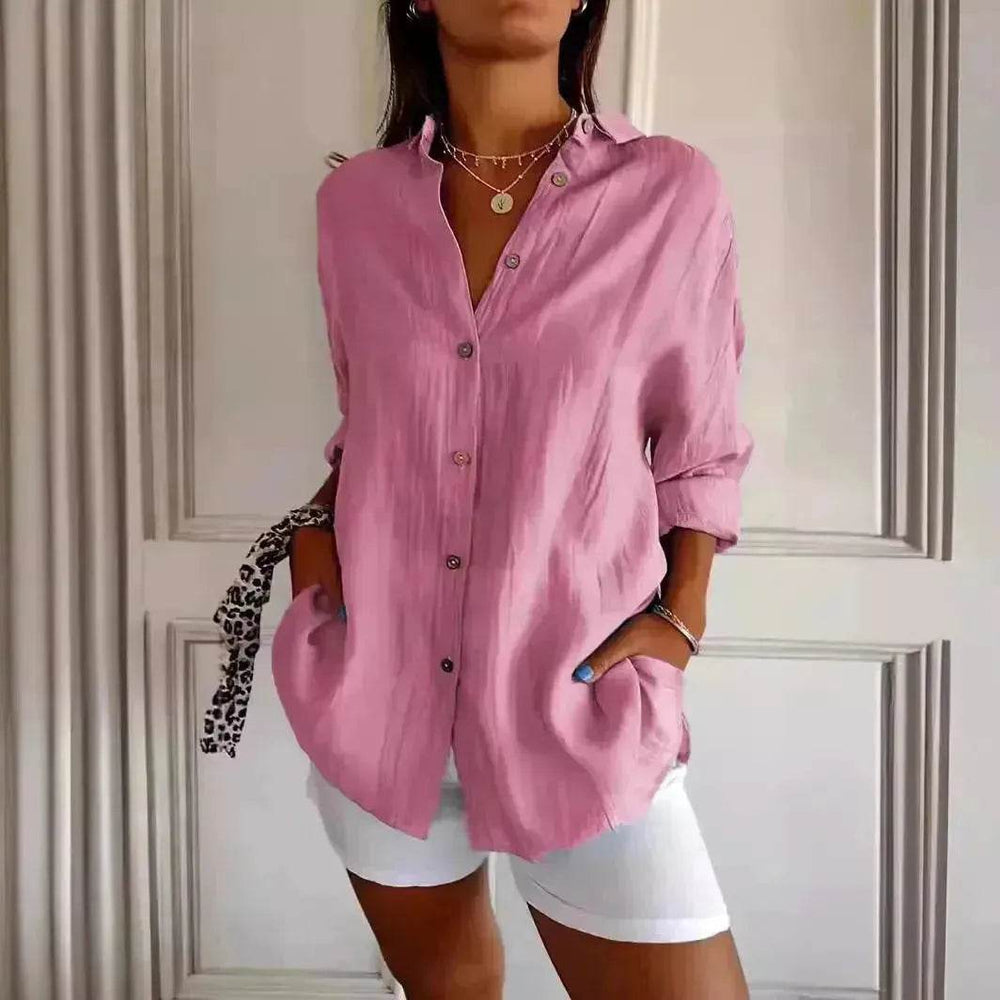 Fashionable Lapel Long Sleeve Shirt Top Women's Single-breasted Pleated Shirt Women Tops - EX-STOCK Canada