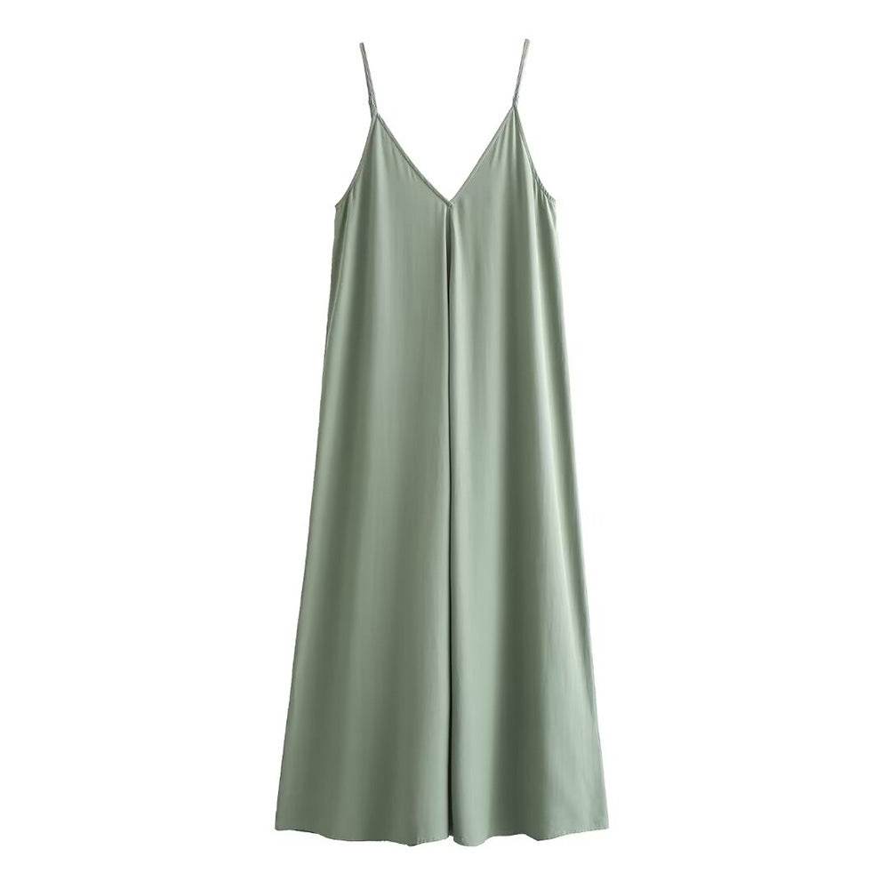 Elegant Women’s Summer Maxi Dress Casual Spaghetti Straps Solid V-Neck Cami Backless Dresses - EX-STOCK Canada