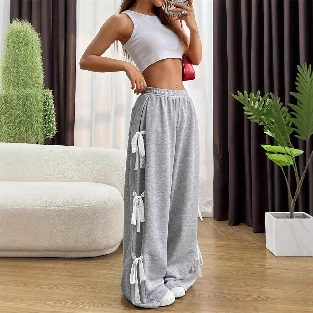 Fashion Bow lace up Oversized Baggy Sweat Pant women