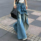 False two piece Denim Skirt High waist Fake 2 piece Skirt jeans pant - EX-STOCK Canada