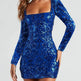 Sexy Backless Sequins Dress Fashion Slim Square Neck Long Sleeves Dresses Women Clothing - EX-STOCK Canada