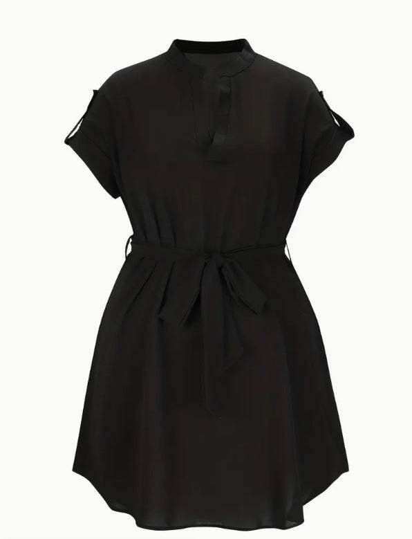 V-neck Short Sleeve Dress With Belt Summer Fashion Bowknot Dresses For Women Clothing - EX-STOCK Canada
