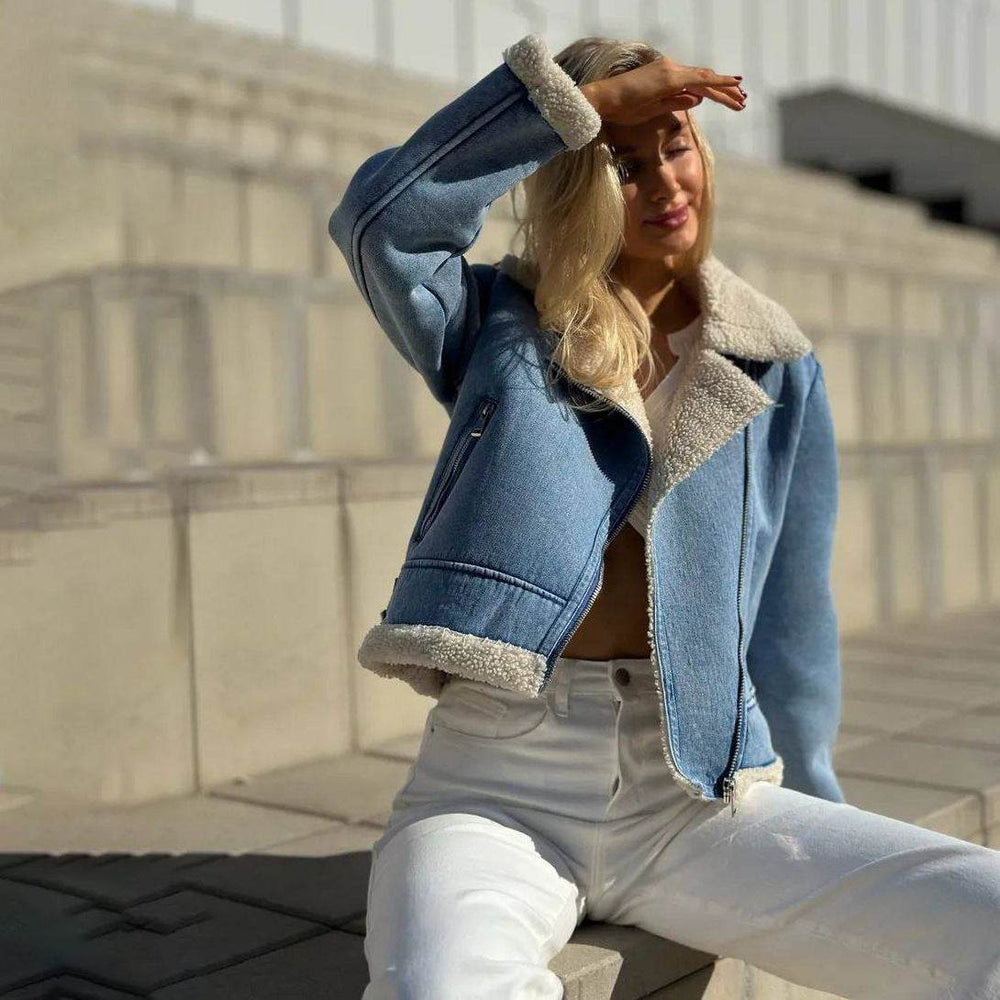 Fleece-lined Denim Coat Short Jacket Design Fashion Women - EX-STOCK Canada