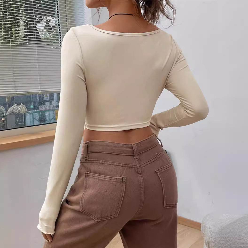 Slim fit top Front Twist Irregular Long Sleeve V-neck tank top For Women - EX-STOCK Canada