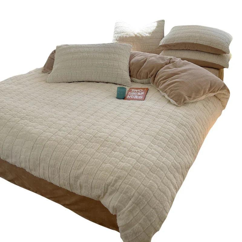 Rabbit Plush Four-piece Set Thickened Milk Fiber Sheets Coral Fleece Duvet Cover EX-STOCK Canada