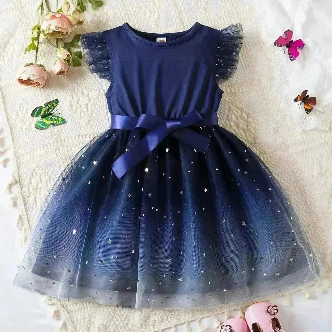 Bambina alla moda Starry Princess Dress Dress Birthday Dress Abito da festa per bambini
