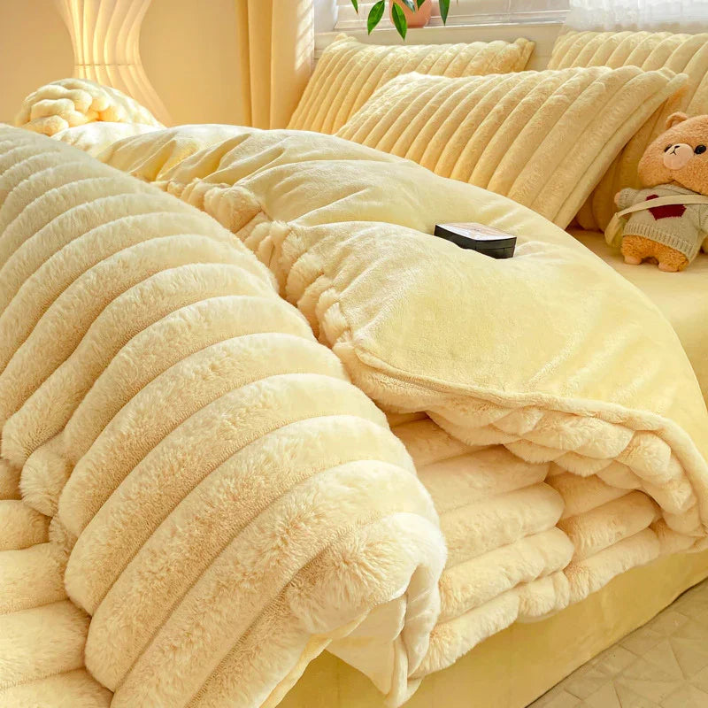 Rabbit Plush Four-piece Set Thickened Milk Fiber Sheets Coral Fleece Duvet Cover EX-STOCK Canada