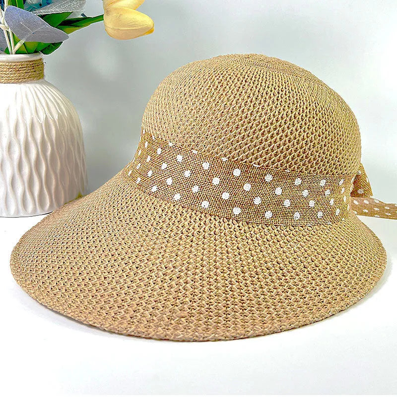 Été pour femmes larges Bowknot All-Match Woven Sun Sun Hat