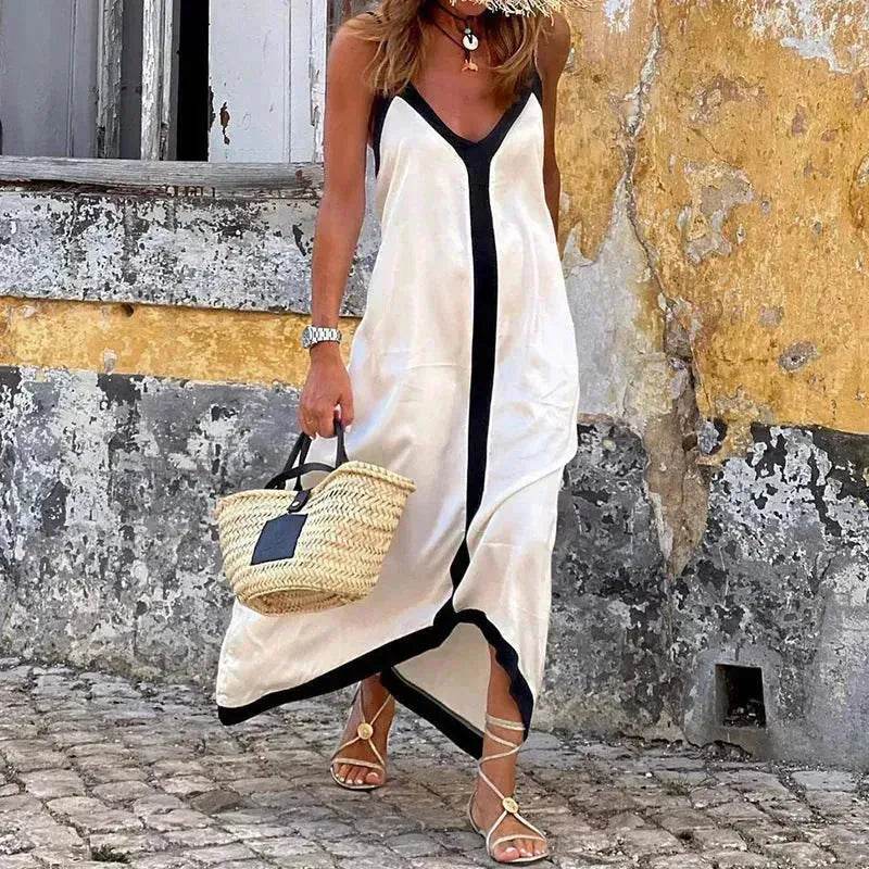 Women's Fashionable Casual Solid Color Spaghetti Straps Sleeveless V-neck Midi Dress - EX-STOCK Canada
