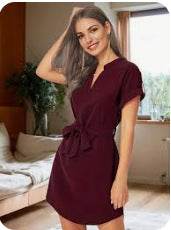 V-neck Short Sleeve Dress With Belt Summer Fashion Bowknot Dresses For Women Clothing - EX-STOCK Canada