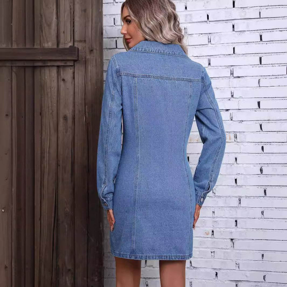 Retro Waist-controlled Slimming Long Sleeve Denim Dress - EX-STOCK Canada