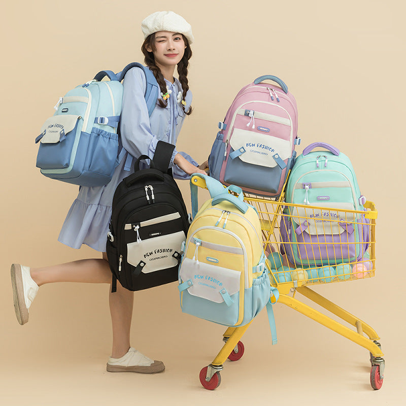 New Student Schoolbag Colorful Contrast Color Schoolbag EX-STOCK