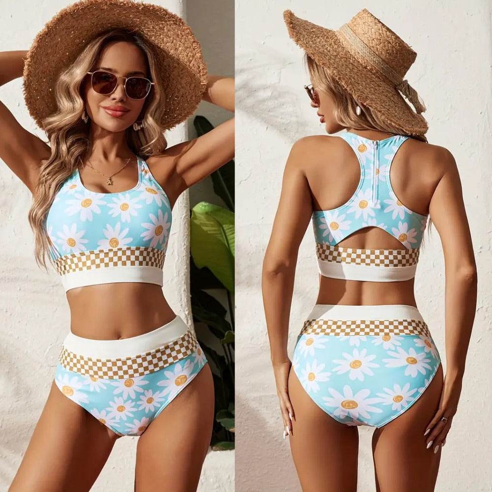 Plus Size Split Swimsuit Printed Zipper Bikini Swimsuit - EX-STOCK Canada