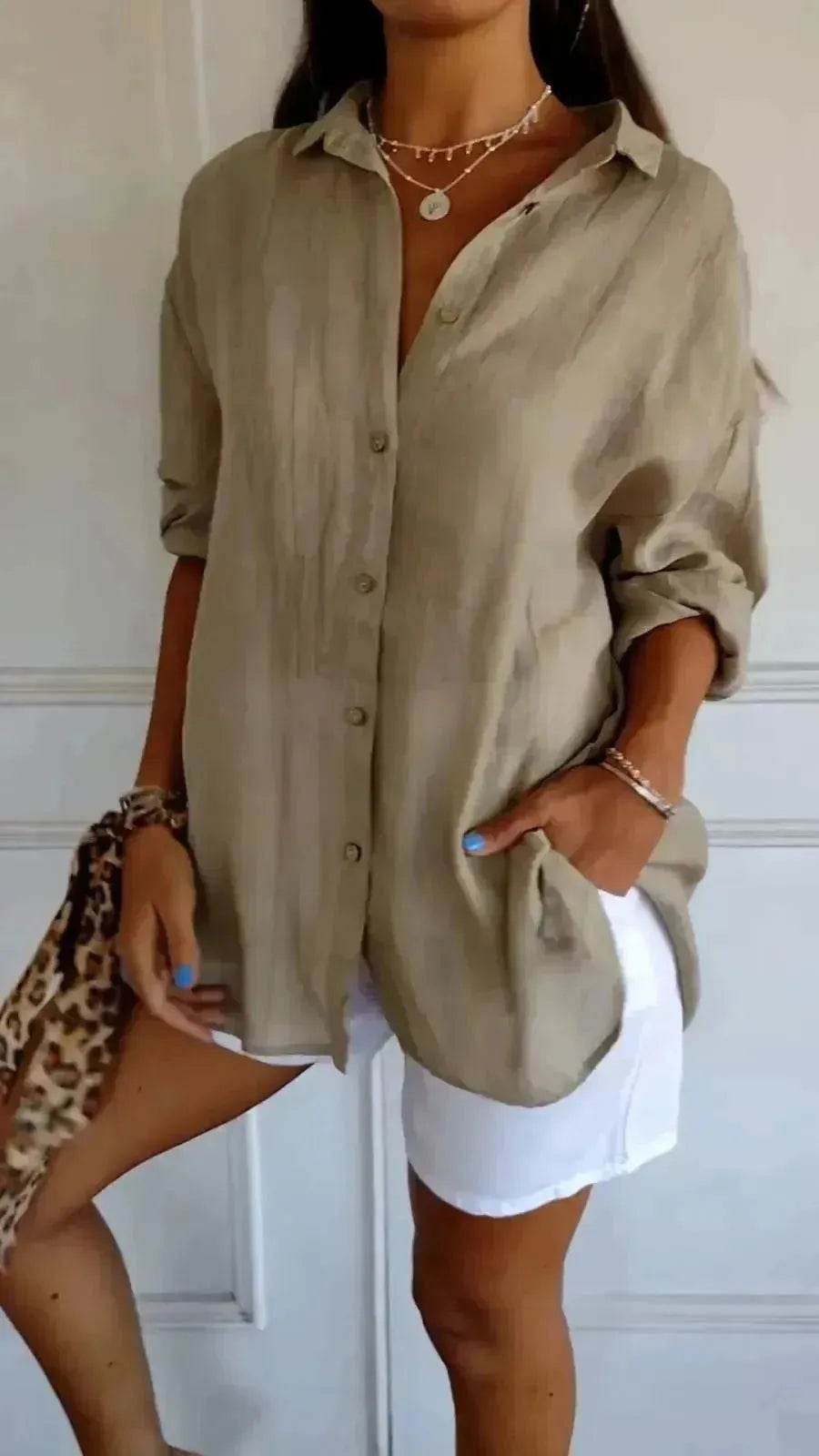 Fashionable Lapel Long Sleeve Shirt Top Women's Single-breasted Pleated Shirt Women Tops - EX-STOCK Canada